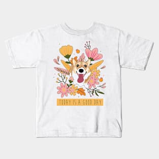 Spring Corgi - Today Is a Good Day Kids T-Shirt